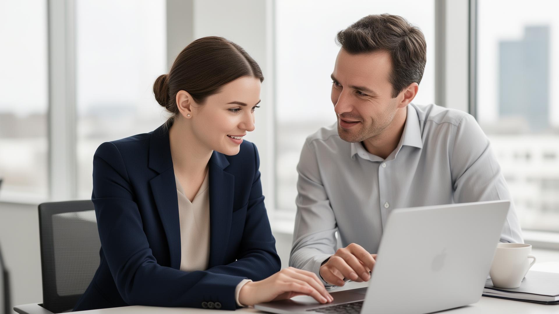 European business team reviewing AI visibility insights on a laptop